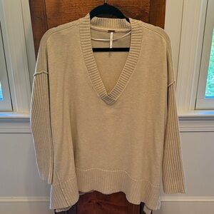 Free People Cream V-Neck Sweater